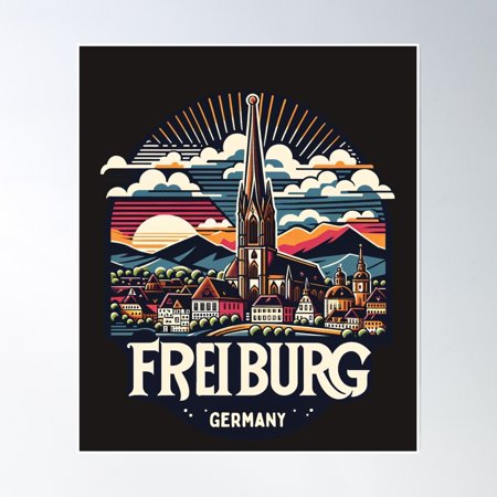 Vintage Freiburg Germany Souvenir Poster Wall Art, Modern Wall Decor, 8x12 UNFRAMED