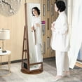 thumbnail image 2 of Giantex 360° Swivel Jewelry Cabinet, Standing Jewelry Armoire Organizer w/LED Light, Full Length Mirror & Dressing table, Walnut, 2 of 9