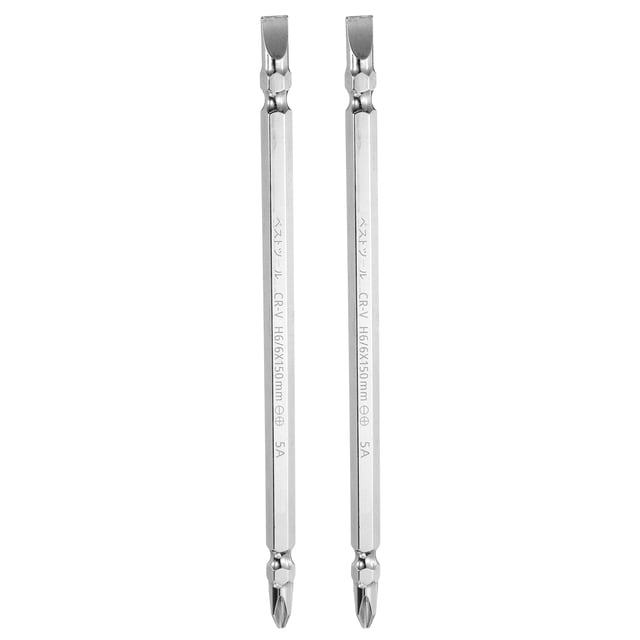 Uxcell 2pcs Punta de destornillador magnética de doble extremo 6mm PH2/SL6 6"/150mm 1/4" Shank Phillips cruzado ranurado plano