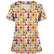 thumbnail image 4 of Tops de mujer de manga corta con cuello en V Tops uniforme de trabajo Tie-Dye gradiente Arco Iris estampado Floral con cuatro bolsillos blusa Pompotops hkajfhjk463154, 4 of 6