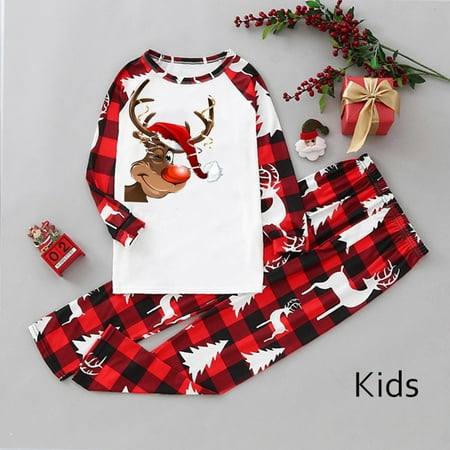 

Children Girls Boys Family Christmas Pajamas Cute Christmas Letter Print Pajamas Plaid Holiday Pajamas Set Parent Child