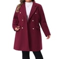 thumbnail image 2 of DARING DIVA Women's Plus Size Winter Pea Coat Double Breasted Notch Lapel 2X Burgundy, 2 of 6