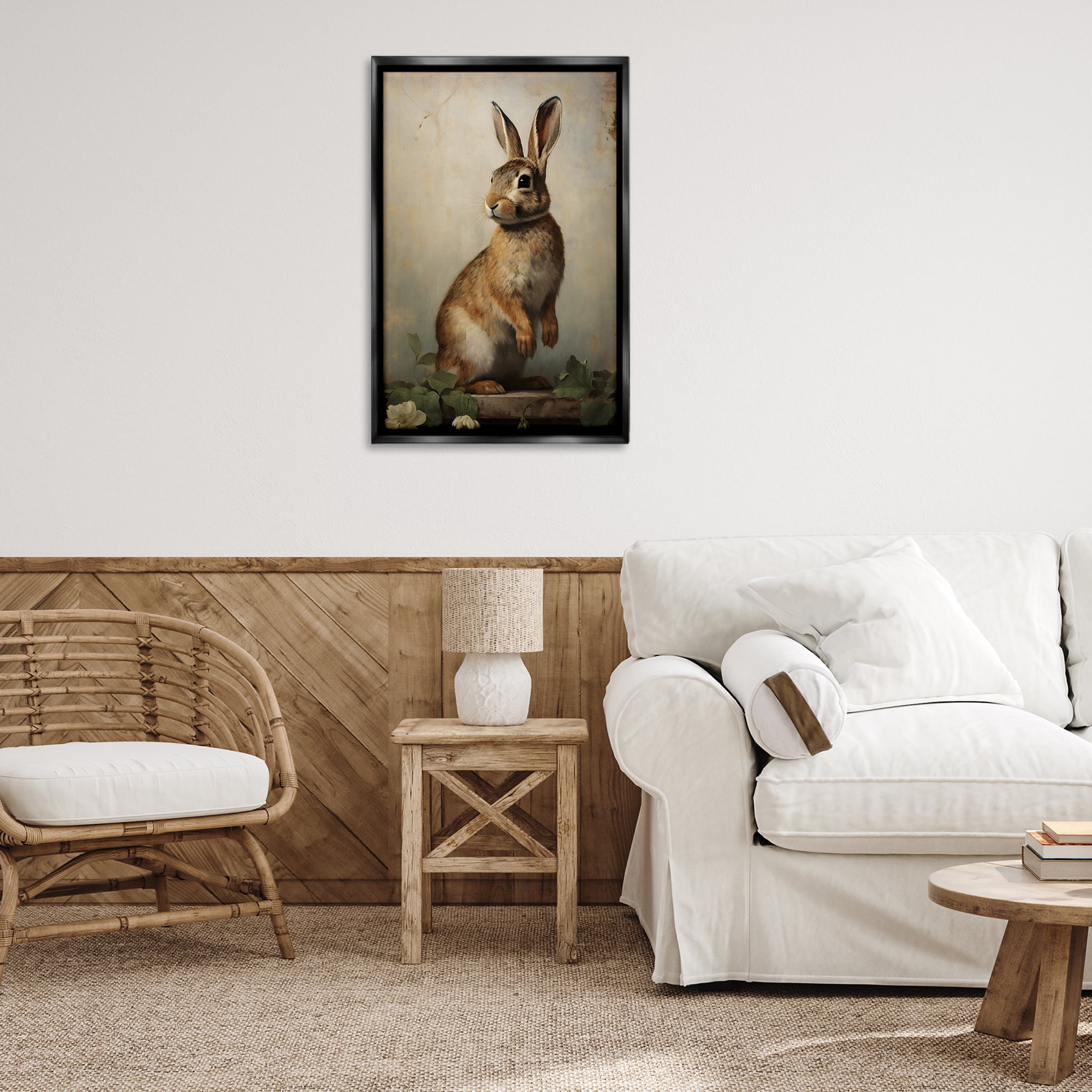 Stupell Industries Dark Rabbit Portrait Animals & Insects Painting Black Floater Framed Canvas Art Print Wall Art, 21 x 31