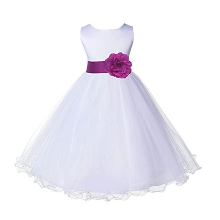Ekidsbridal White Tulle Rattail Edge Flower Girl Dress Pretty Princess Formal Evening Elegant Mini Bridal Gown for Wedding 829S S