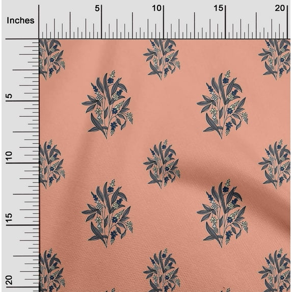 oneOone Cotton Poplin Fabric Leaves & Floral Block Printed Fabric 1 Yard 42 Inch Wide