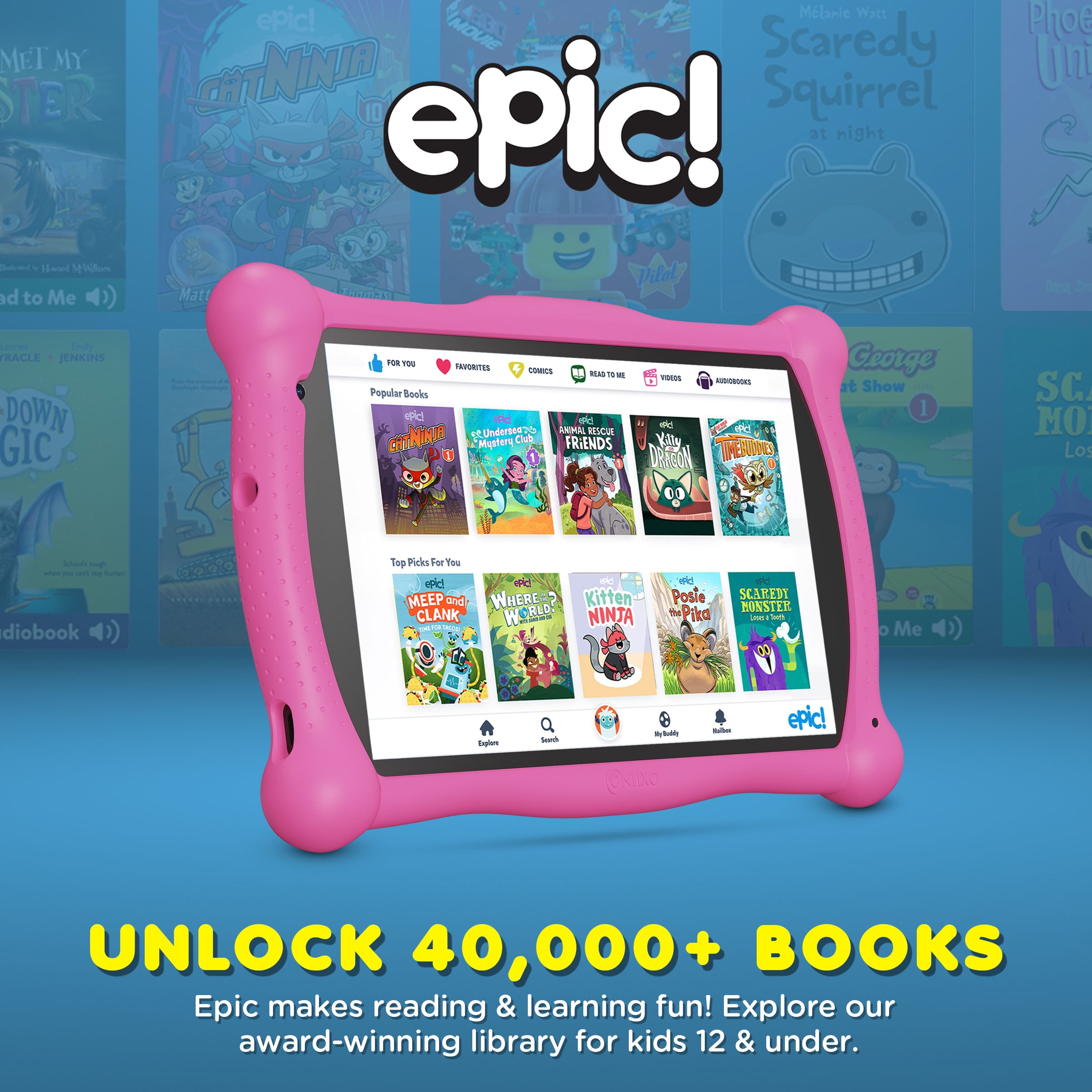 Contixo 7-Inch Kids Tablets, Educational Android Tablet with Stylus and Kickstand Case, 32GB, Ages 3-12, Pink