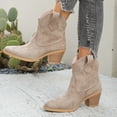 thumbnail image 5 of Women's Chunky High Heel Cowboy Boots Pointed Toe Suede Ankle Booties Mid Calf Western Cowgirl Boots, 5 of 9