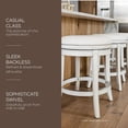 thumbnail image 3 of Maven Lane Alexander 31 Inch Tall Bar Height Rotating Backless Barstool in White Oak Finish with Natural Color Fabric Upholstered Seat, Set of 4, 3 of 6