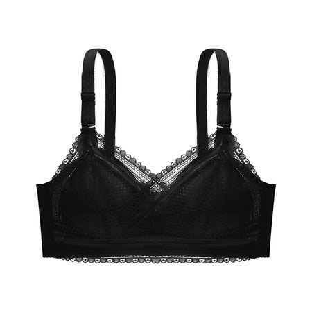 

YWDJ Nursing Bras Women Plus Size Lace Bra No Steel Ring Push Up Underwear Vest-Style Sleep Bra Black XXL