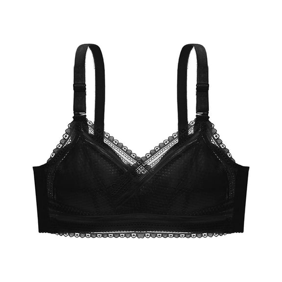 Bigersell Soft Bra Women Lace Bra No Underwire Push Up Underwear Vest-Style Sleep Bra Big & Tall Size Sports Bra for Female, Style 3583, Black 40C