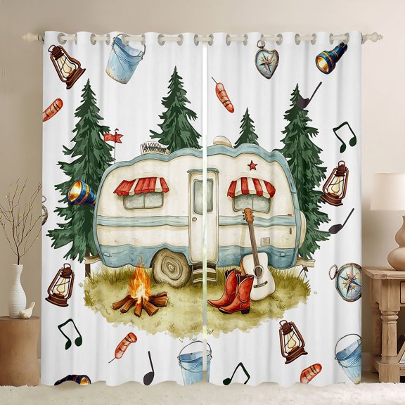 Erosebridal Cute Camping Car Guitar Black Out Curtains for Teens,Kids Girls Boys Adventure Theme Curtains Pack of 2 (42x63 Each),Breathable Home Decor