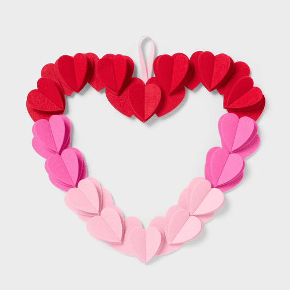 Sulaicai Valentine's Day Heart Wreath - Red & Pink Felt 3D Heart Decor for Front Door, Wall, Mantel - Romantic Holiday Home Ornament & Gift