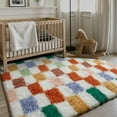 thumbnail image 4 of BERTHMEER 5'x7' Shag Area Rugs for Living Room Bedroom Office Farmhouse Entryway Modern Checkered Contemporary Plush Soft Carpets Indoor Fluffy Washable Rugs, Green Multicolor, 4 of 5