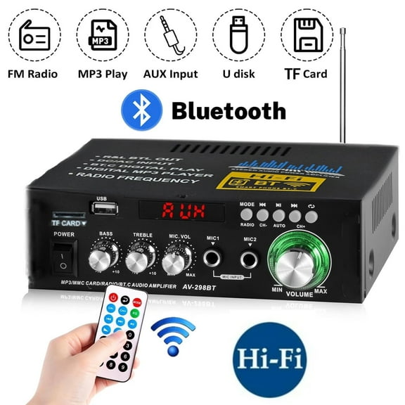 Yuehuam Hi-Fi Stereo Audio Amplifier, Bluetooth Mini Digital Power Amplifier Receiver with Echo, MIC, USB, FM, and Remote Controls