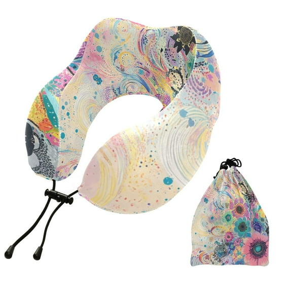 BZSMCE Travel Pillow Vibrant Floral Whirl Pattern 10.5x9.5x6in