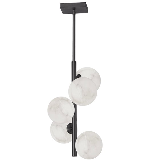 Dainolite 5 Light Matte Black Pendant w/ Alabaster Glass