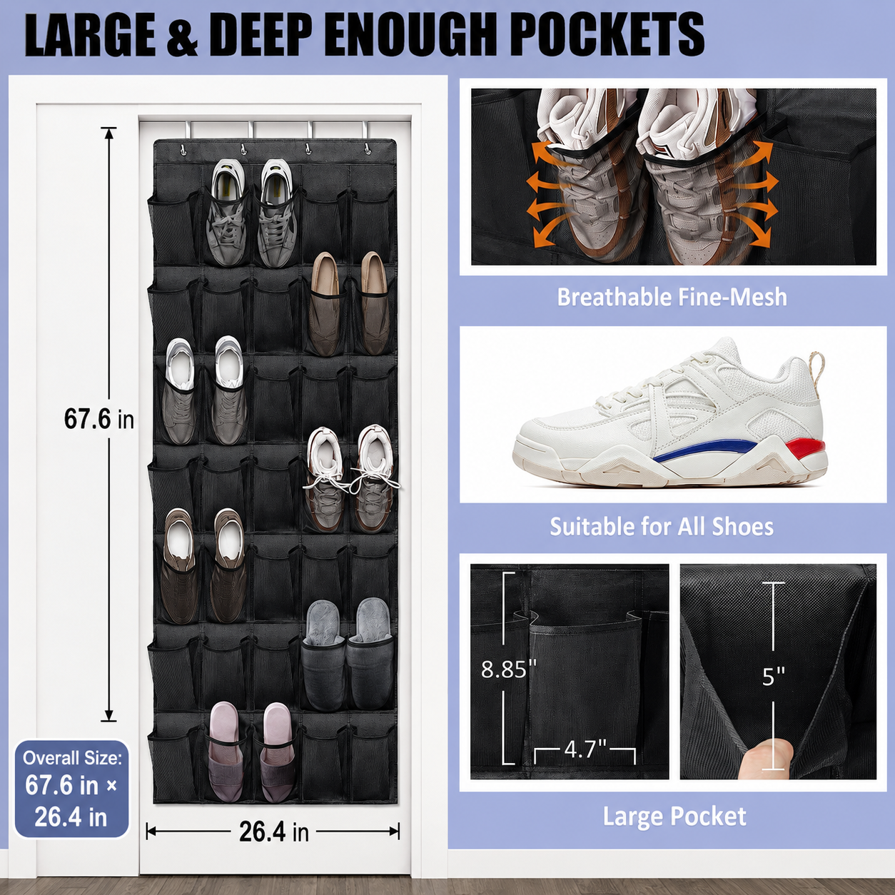 NIUTA Over-the-Door Shoe Organizer with 28 Mesh Pockets photo 7