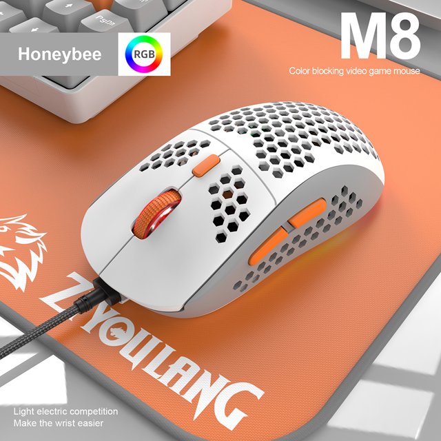 Ratón para juegos con cable M8 Cómodo mouse retroiluminado para oficina en casa (naranja)