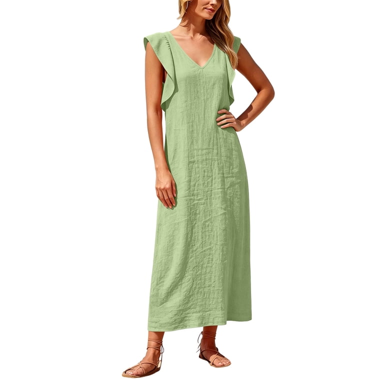 3x linen dress AHTJRT Plus Size Linen Dress for Women V Neck Sundress Cap Sleeve Long Maxi  Dresses for Vacation Beach Summer Orange XXXXXL