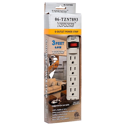 ELECTRIC POWER STRIP 6OUTLET 3FT W/CIRCUIT BREAKER ANGLE PLUG