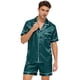 thumbnail image 4 of Mens Pijamas Color Sólido Hielo Seda de Manga Corta con Pantalones de Cuello de Cinco Puntos, Ropa de Dormir de Satén Conjunto para el Hogar, 4 of 8