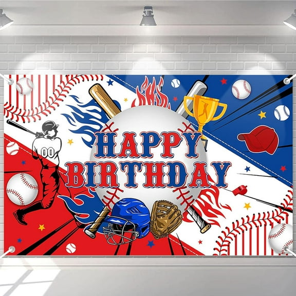 Baseball Happy Birthday Backdrop Banner Baseball Birthday Party Decorations Sports Themed Party Banner for Boys Kids Teens