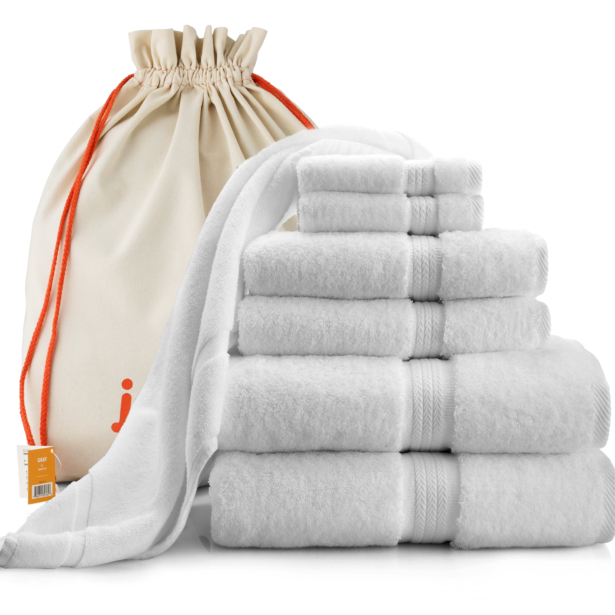 joluzzy Exclusive 7-Piece White Towel Set - 100% Long ...