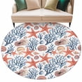 thumbnail image 2 of Summer Watercolor Style Round Living Room Rugs 6 ft, Orange Ocean Starfish Coral Washable Area Rug with Non-Slip Sturdy Edge Binding Round Carpet for Kitchen Office Bedroom, 2 of 9