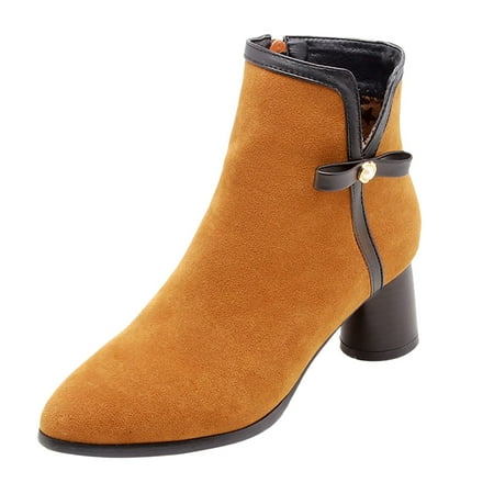 OJSFQUFP Ankle Boots for Women Fashion Women Low Ankle Trim Round Toe Ankle Leather Boots Casual and Ladies Shoes Leisure Women Work Boots Yellow 37