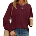 thumbnail image 2 of Workout Tops for Women Fall Long Sleeve Solid Color Chic Ruched Women'S Blouses Shirts Brick Red L, 2 of 4