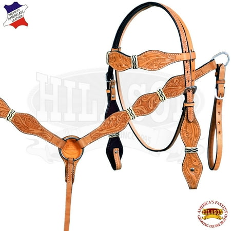 - HILASON WESTERN AMERICAN LEATHER RAWHIDE BRAIDED HEADSTALL BREAST COLLAR