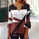 thumbnail image 4 of Blusas de Algodón para las Mujeres Impresas 3/4 Mangas V-Cuello Camiseta, Blusa de Algodón de Imitación Casual para las Mujeres, 4 of 5