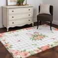 thumbnail image 3 of Area Rugs for Living Room Bedroom, Pink Floral Easter 4'x6' Rug Washable Carpet Runner Indoor Outdoor, Spring Flowers Grey Plaid Pastoral Non Slip Accent Floor Mats Rug for Kitchen, Office, 3 of 8