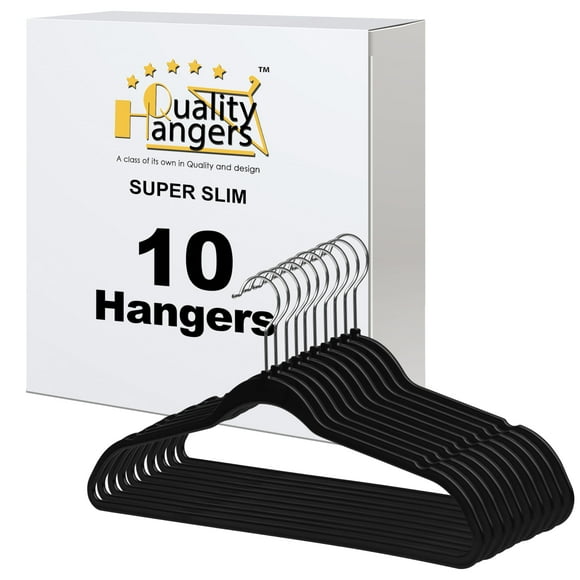 Perchas de plástico Quality Hangers, paquete de 10, 16.5 pulgadas, negras