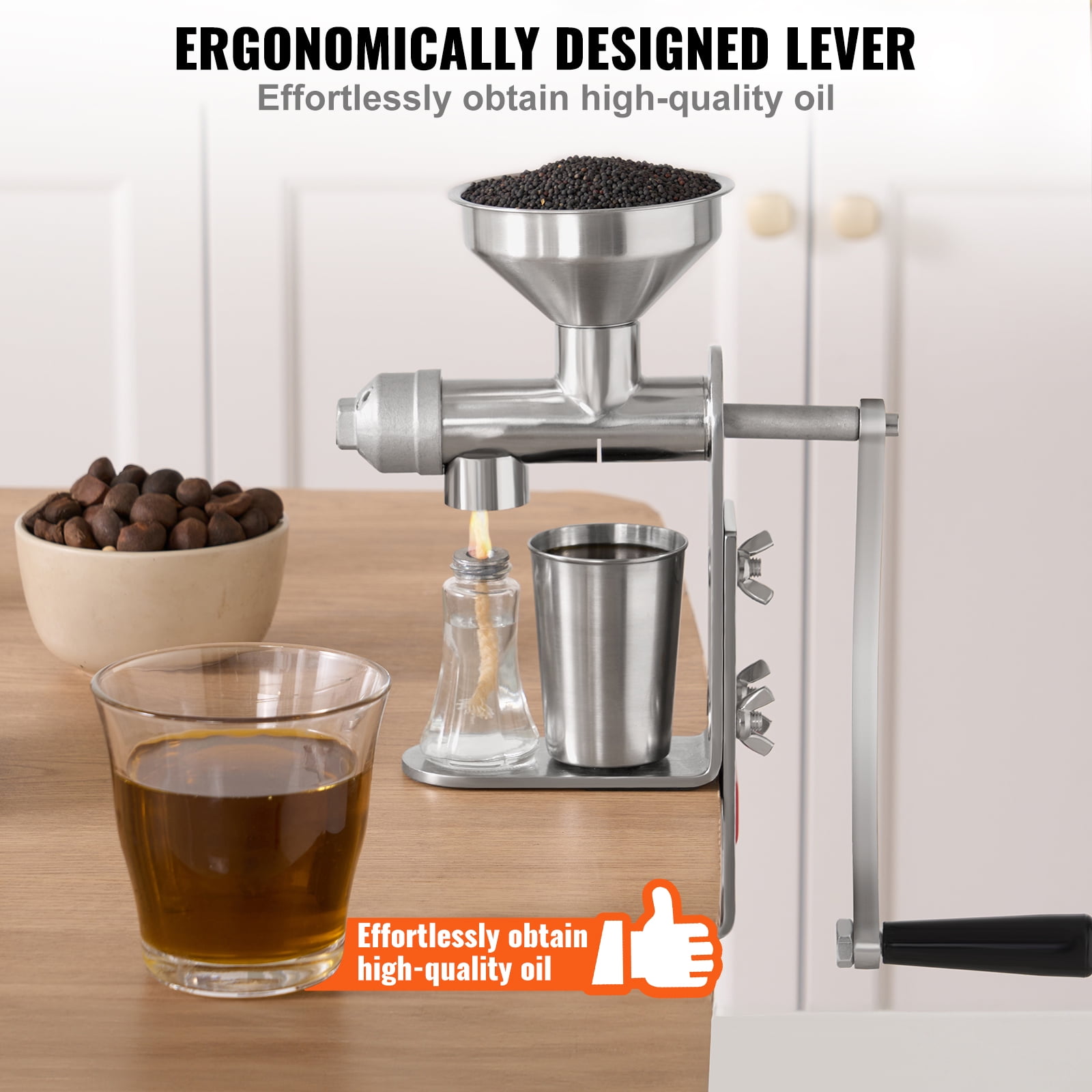 KFFKFF Hand-Operated Oil Press, Durable Stainless Steel Oil Extraction Device, Easy-to-Clean Detachable Press Mechanism, Ideal for Home Use, Suitable for Peanuts, Sesame, Rapeseed, Tea Seeds