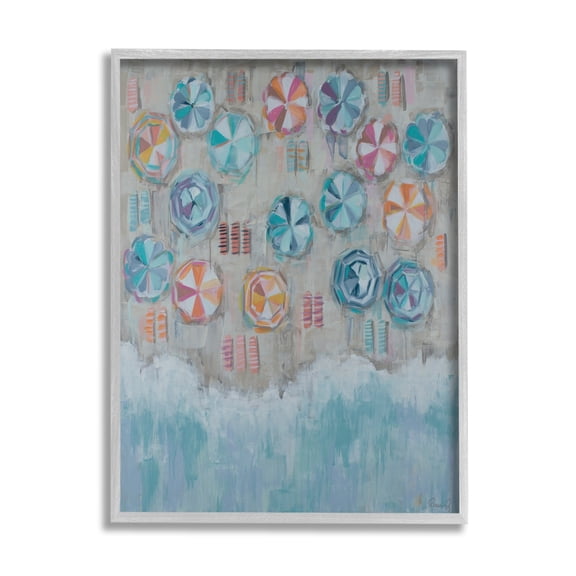 Stupell Industries Busy Beach Coast Aerial Painting Patterned Umbrellas Towels, 11 x 14,Design by Reesa Qualia