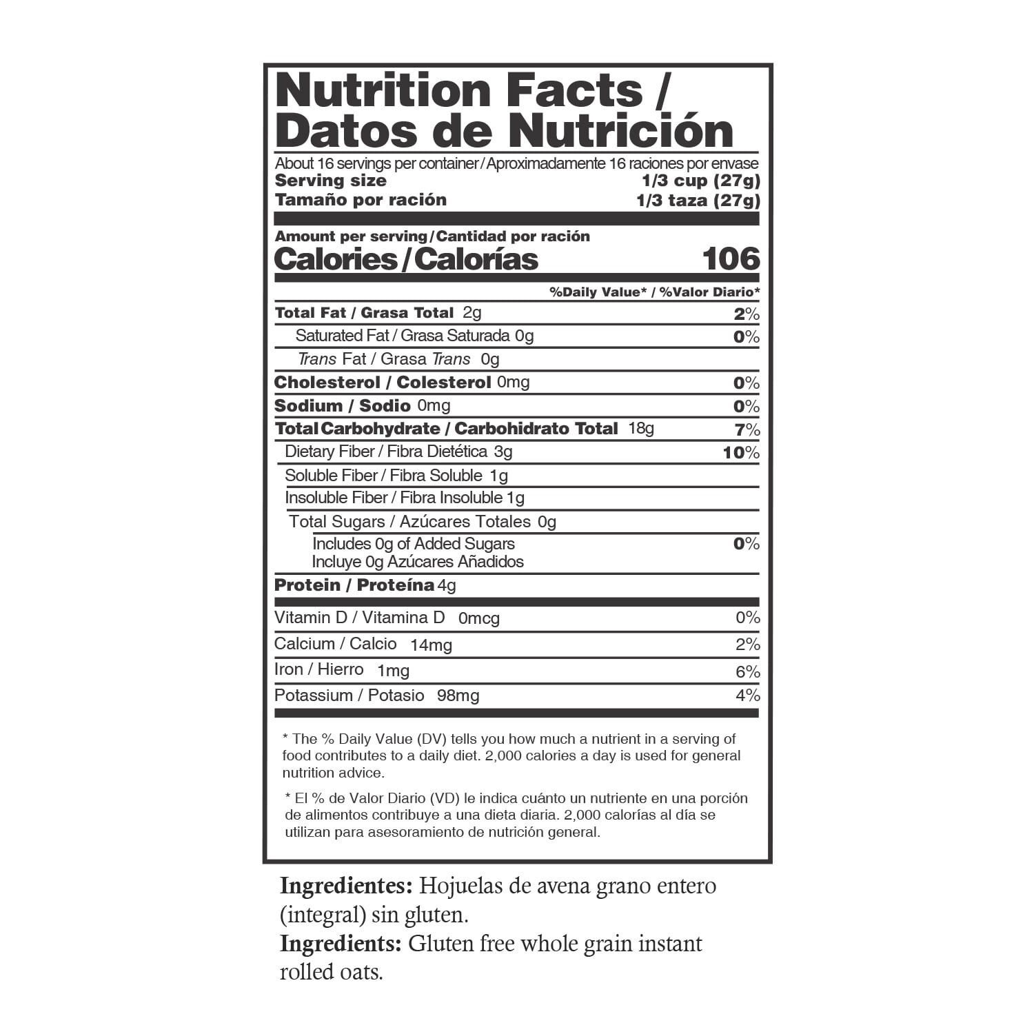 La Finca Gluten Free Instant Oatmeal, 16 oz, Individual Pack