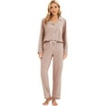 thumbnail image 4 of GEX 100% Cotton Pajamas for Women PJ Set Soft Button-Down 2 Piece Set Knitted Long Sleeve Sleepwear Loungewear Nude XS, 4 of 7
