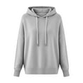 thumbnail image 2 of Knit Sweater Hoodie for Women Long Sleeve Casual Loose Drawstring Hooded Sweatshirt Plain Pullover Tops (3XL, Gray), 2 of 5