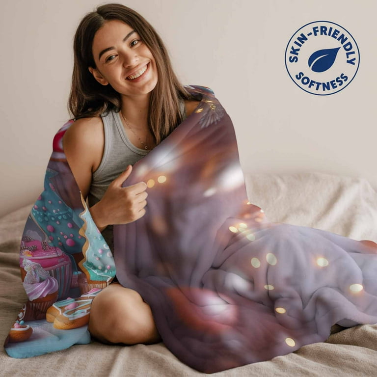 Gingerbread Man House Christmas Throw Blankets, Winter Teal Pink