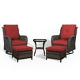 thumbnail image 2 of PARKWELL 5-Piece Outdoor Conversation Sets,Wicker Swivel Gliders with Ottomans,Side Table,Patio Seating Furniture with Red Cushions,Brown Wicker, 2 of 9