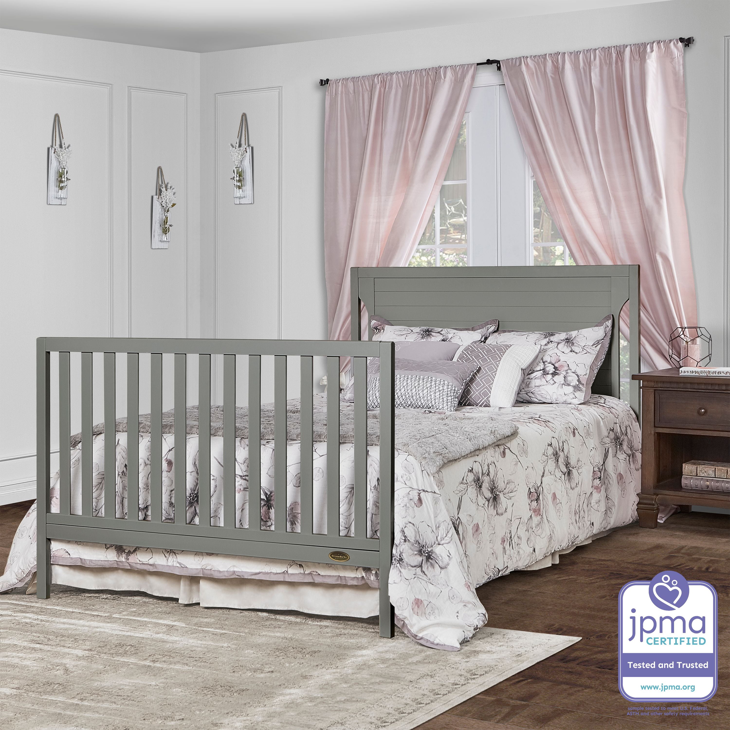 Dream On Me Cape Cod 5-in-1 Convertible Crib, Storm Gray