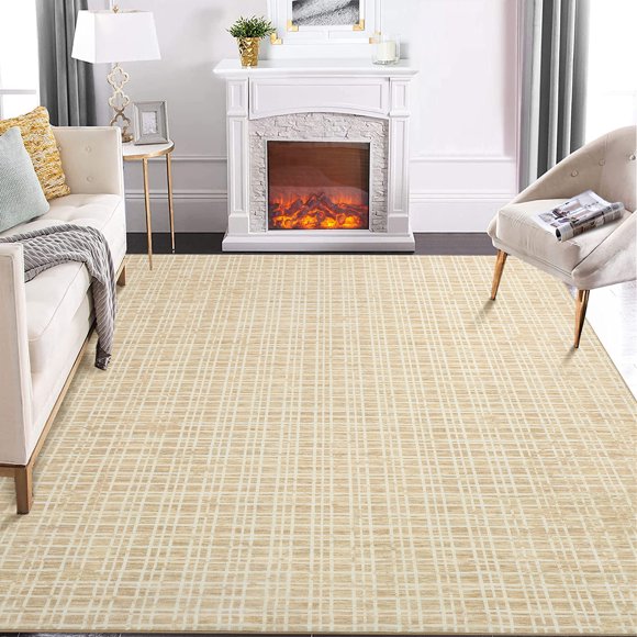 HOMERRY Tapis de 10 Pieds x 13 Pieds pour Salon, Lavable, Intérieur, Moderne, à Carreaux, pour Décoration de Plancher, Jaune