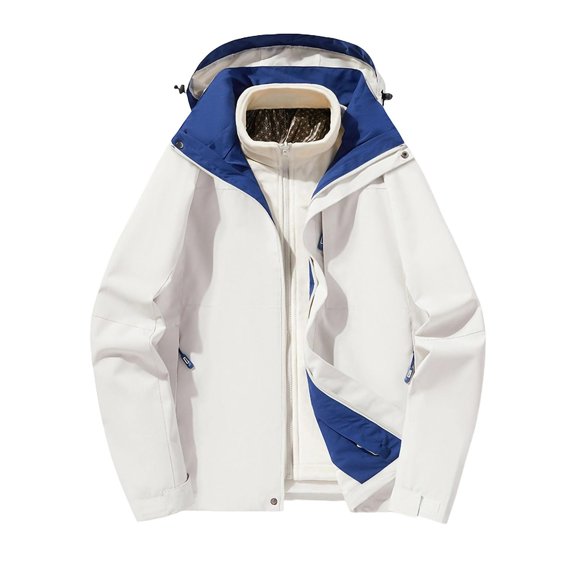 Ceisia Men 3 In 1 Removable Inner Liner Hooded Waterproof Windproof Outdoor Hiking Jacket Blue XXL Gift