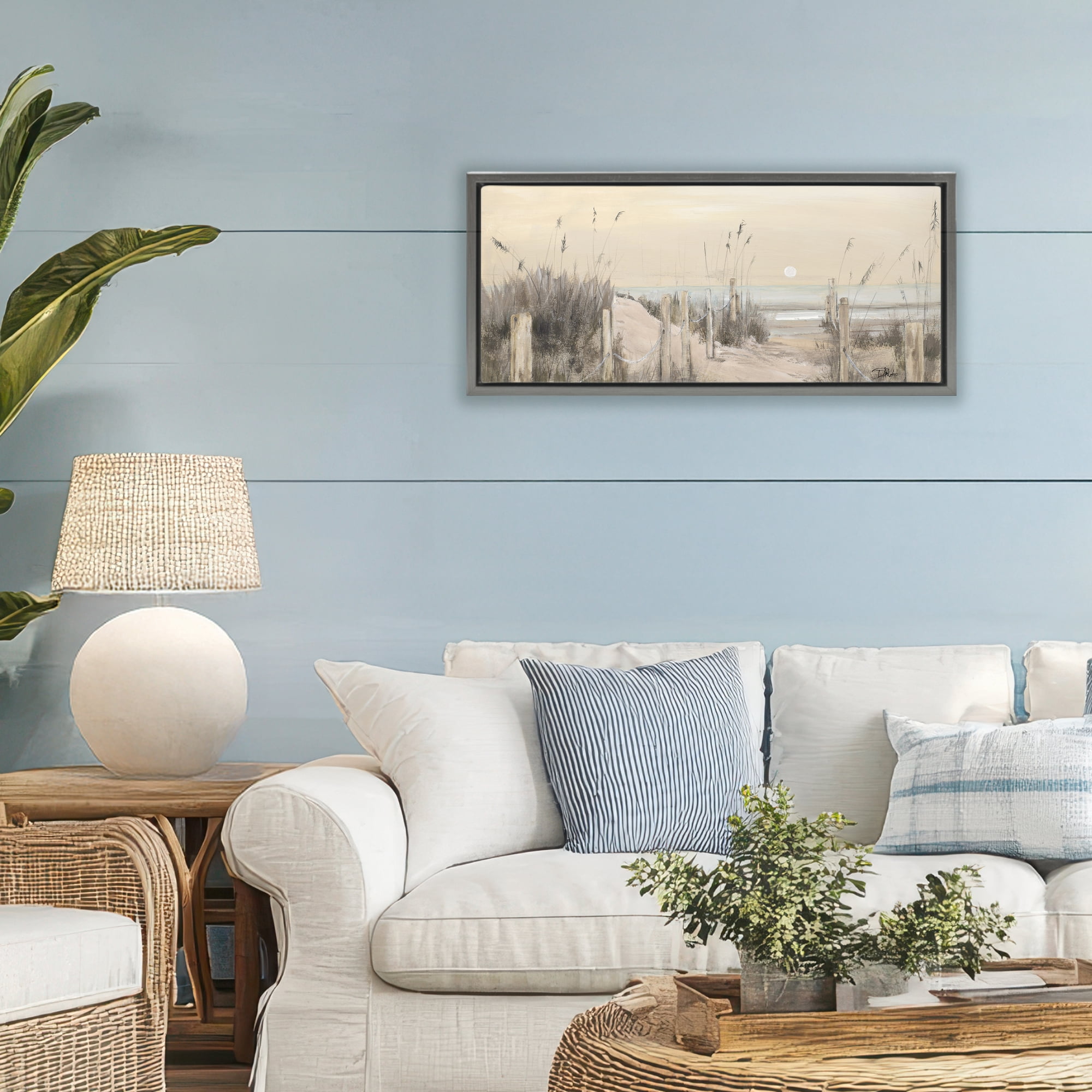 Stupell Industries White Moon Over Ocean Gray Framed Floater Canvas Wall Art, design by Patricia Pinto