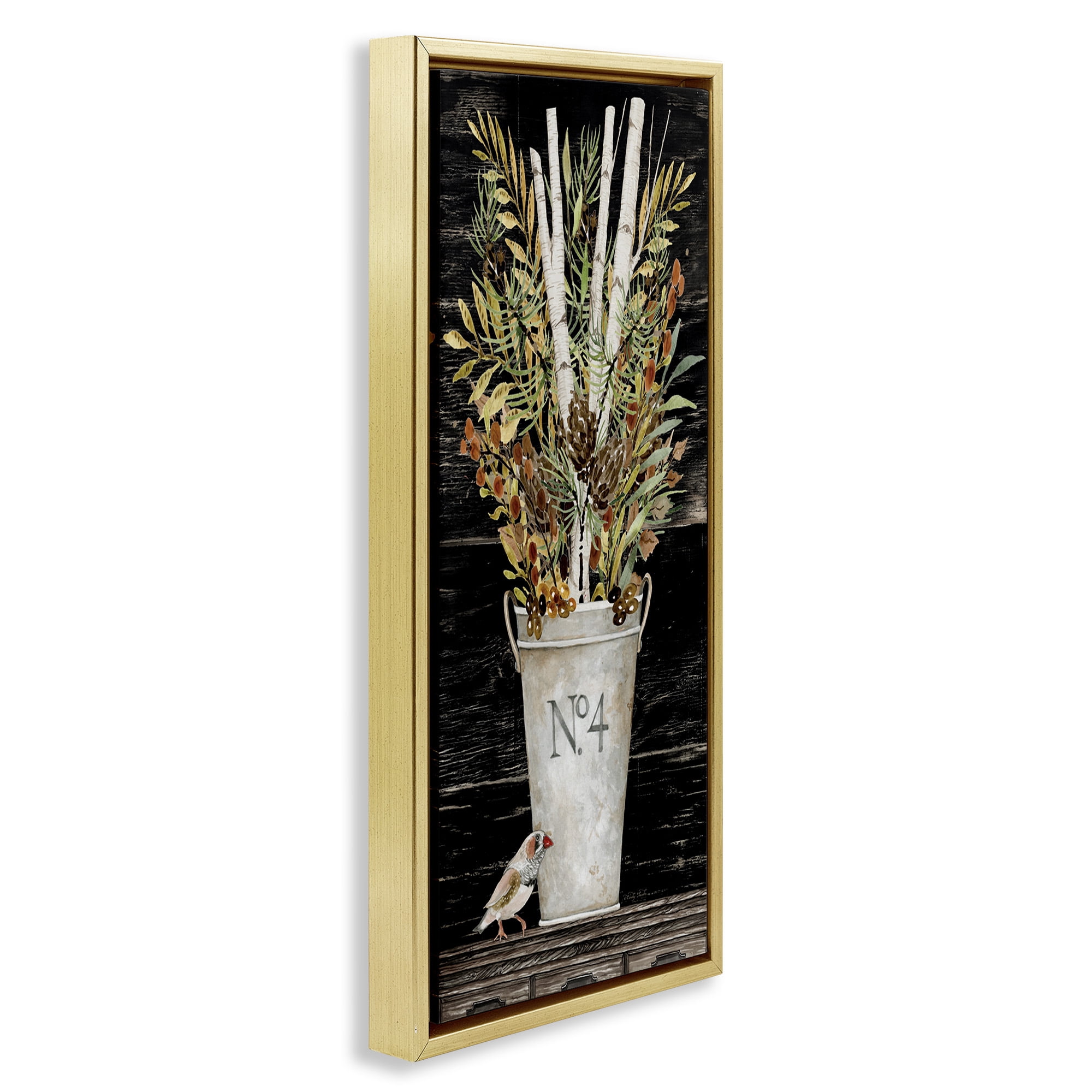 Stupell Industries Rustic Forest Greenery Bouquet Botanical & Floral Painting Gold Floater Framed Canvas Art Print Wall Art, 15 x 31