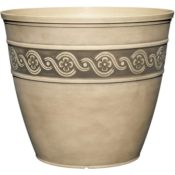 Classic Home Round Concrete Gray Resin Corinthian Planter