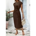 thumbnail image 5 of Women'S Summer Round Neck Casual Elegant Waist Tie Short Sleeve Long Dress Coffee XL, 5 of 9