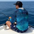 thumbnail image 4 of Bulopur Men’s Fishing Sun Hoodie with Mask, UPF 50+ UV Protection Long Sleeve Shirt Blue Galaxy Print Quick Dry Breathable Top for Boating, Hiking and Outdoor Activities, 4 of 8