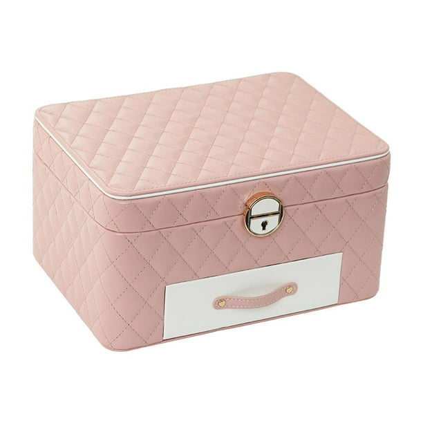 Estuche organizador de joyas de piel sintética portátil con cerradura y soporte de exhibición con llave para Rosa